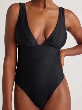NWT Quince Italian Plunge One Piece Swimsuit Black Size Large